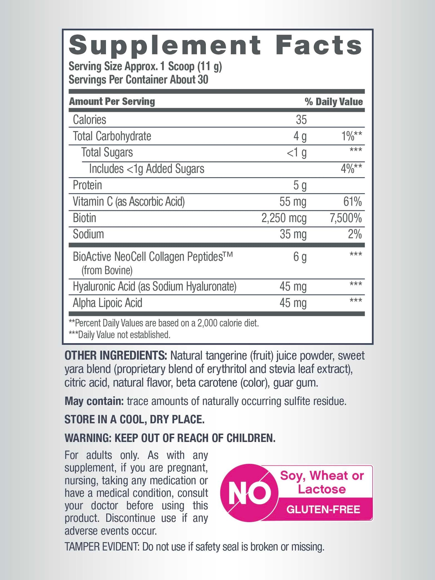 NeoCell Collagen Beauty Infusion Powder with Biotin, Vitamin C & Hyaluronic Acid – Collagen Type 1 & 3, Tangerine, Gluten Free, 11.64 oz