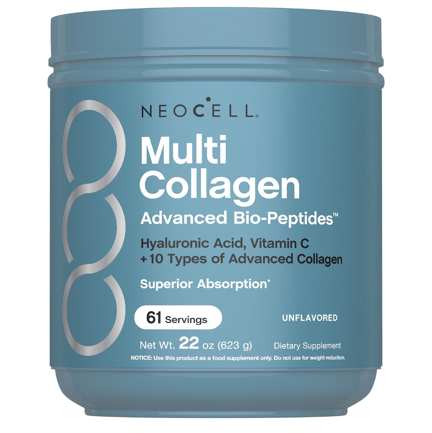 NeoCell Multi Collagen Bio-Peptides Powder | 22oz | Hyaluronic Acid & Vitamin C | 10 Collagen Types | Superior Absorption