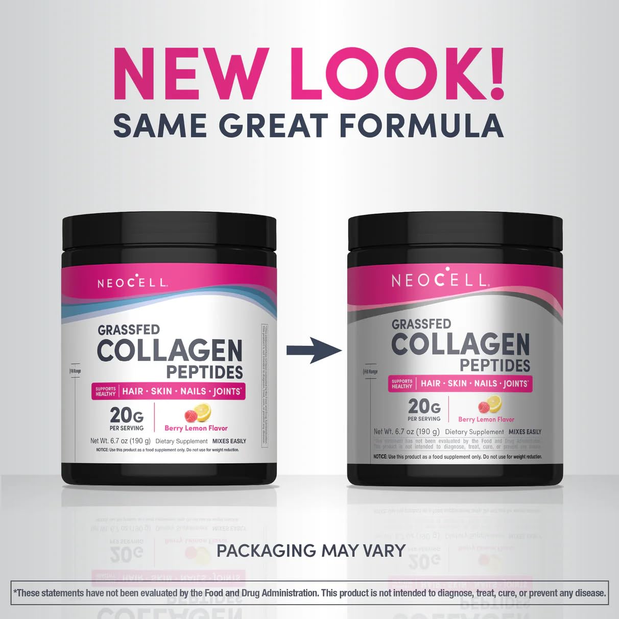 NeoCell Super Collagen Peptides – 10g Per Serving, Berry Lemon, Gluten Free, Keto, Non-GMO, Grass-Fed | 6.7 oz Canister