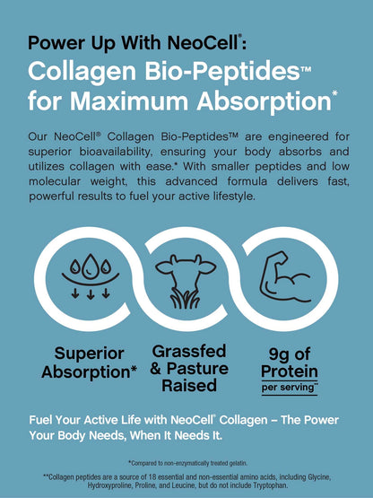 NeoCell Collagen Bio-Peptides Powder - 10oz | Grass-Fed, 18 Essential Amino Acids