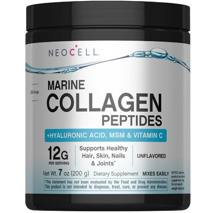 NeoCell Marine Collagen – Unflavored Powder with Hyaluronic Acid, MSM & Vitamin C | 7 oz Canister