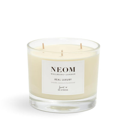 NEOM 3 Wick Candle – Lavender, Jasmine & Sandalwood | Luxury Aromatherapy & De-Stress Scent