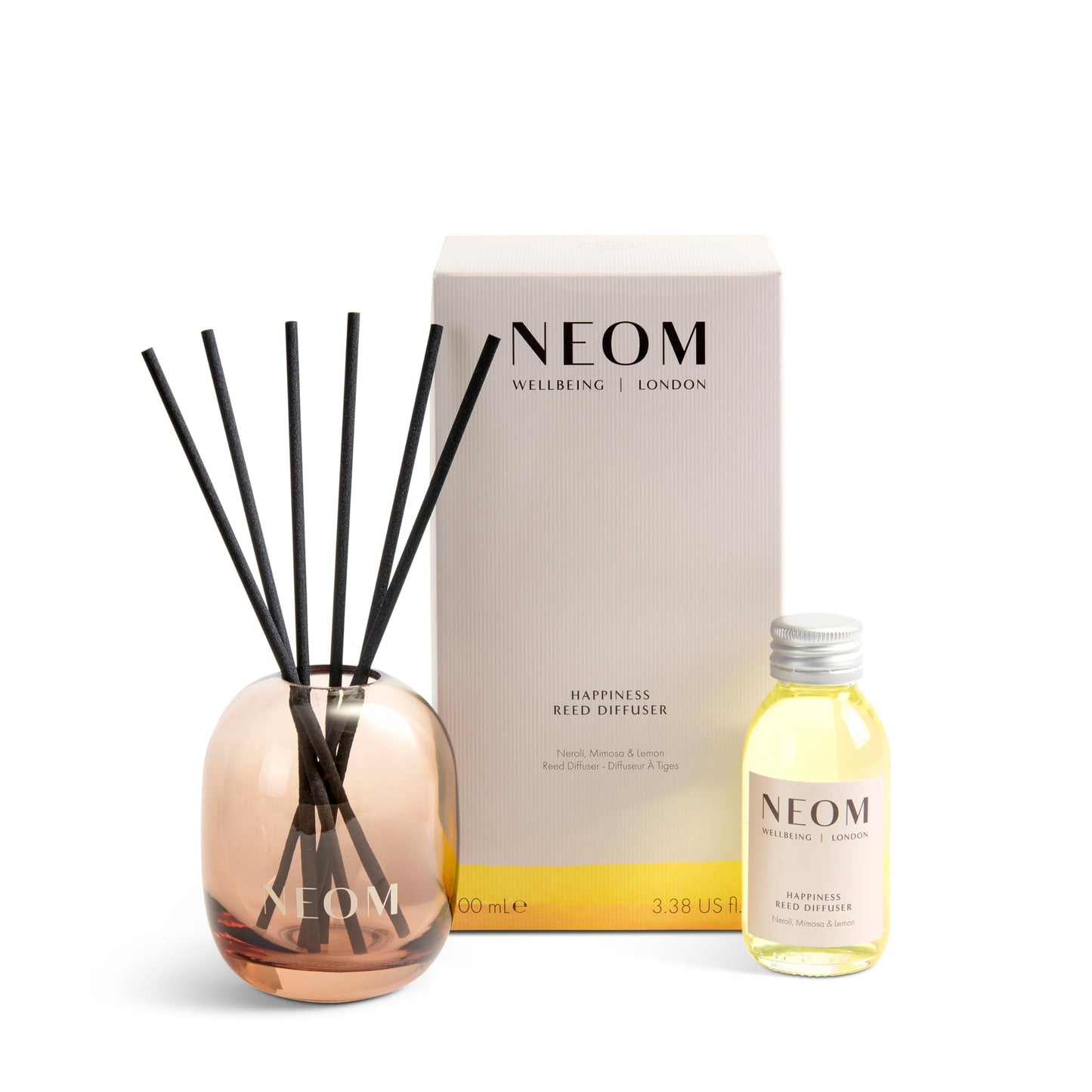 NEOM Happiness Reed Diffuser 100ml – Neroli, Mimosa & Lemon | 12 Weeks, 100% Natural & Refillable