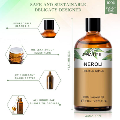 Neroli Essential Oil 100ml (3.38fl.oz) | PHATOIL Pure Aromatherapy for Diffusers & DIY Crafts