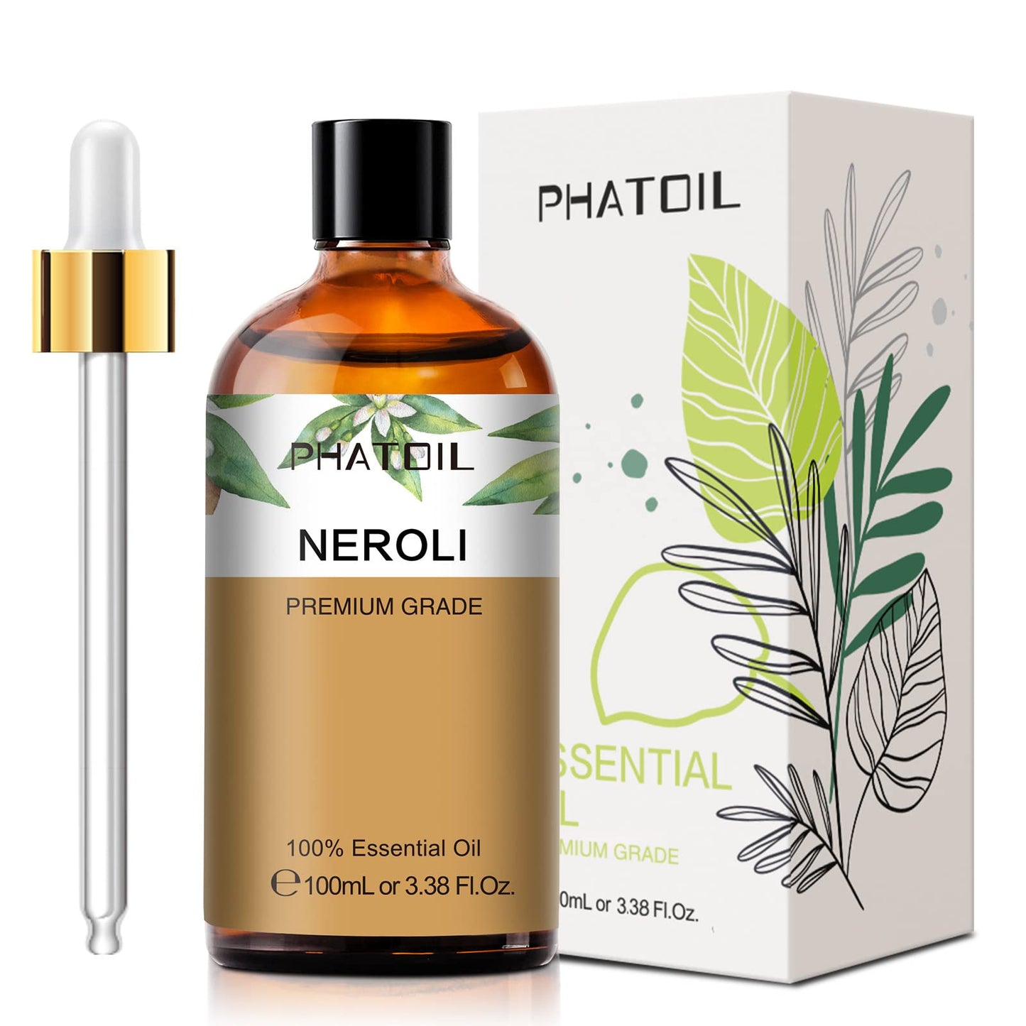 Neroli Essential Oil 100ml (3.38fl.oz) | PHATOIL Pure Aromatherapy for Diffusers & DIY Crafts