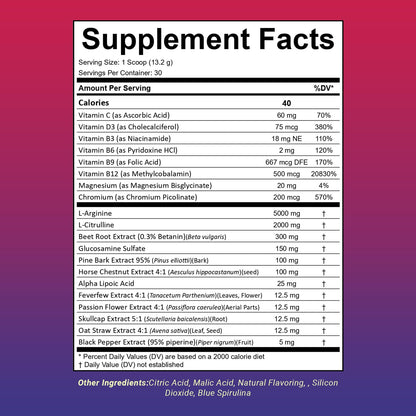 Blood Flow Super Formula Neuropathy Drink Powder by Nerve Spa – L-Arginine & L-Citrulline, 444g/30 Servings