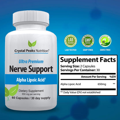 Nerve Support Supplement - 650mg ALA Alpha Lipoic Acid | Non-GMO Veggie Capsules