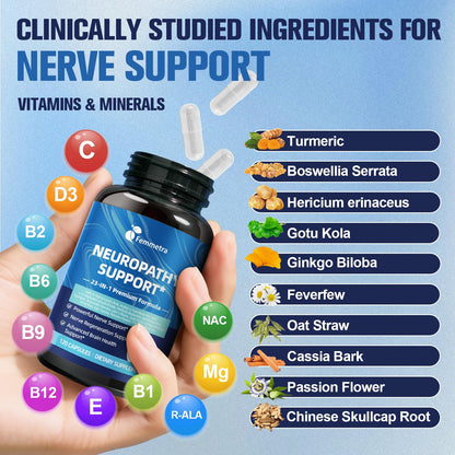 Nerve & Peripheral Neuropathy Support Supplement – 1200mg R-ALA, L-Carnitine, B Vitamins & NAC | Liver Detox & Antioxidant