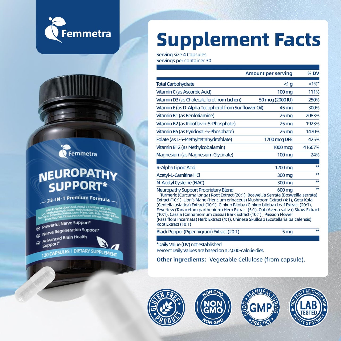 Nerve & Peripheral Neuropathy Support Supplement – 1200mg R-ALA, L-Carnitine, B Vitamins & NAC | Liver Detox & Antioxidant
