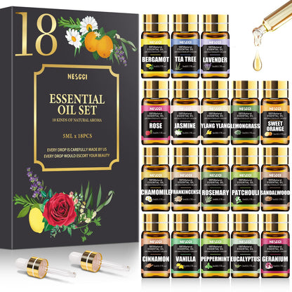 NESCCI Essential Oil Gift Set – 18x5ml for Diffusers, Candles & Holidays