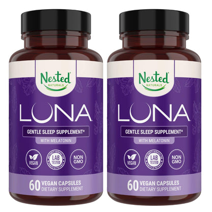 Nested Naturals Luna Sleep Aid – Natural, Non-Habit Forming Sleep Support for Adults | 120 Vegan Capsules