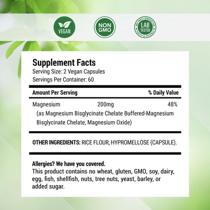 Nested Naturals Magnesium Glycinate Chelate 200mg | Sleep, Relaxation & Muscle Support | 120 Vegan Capsules