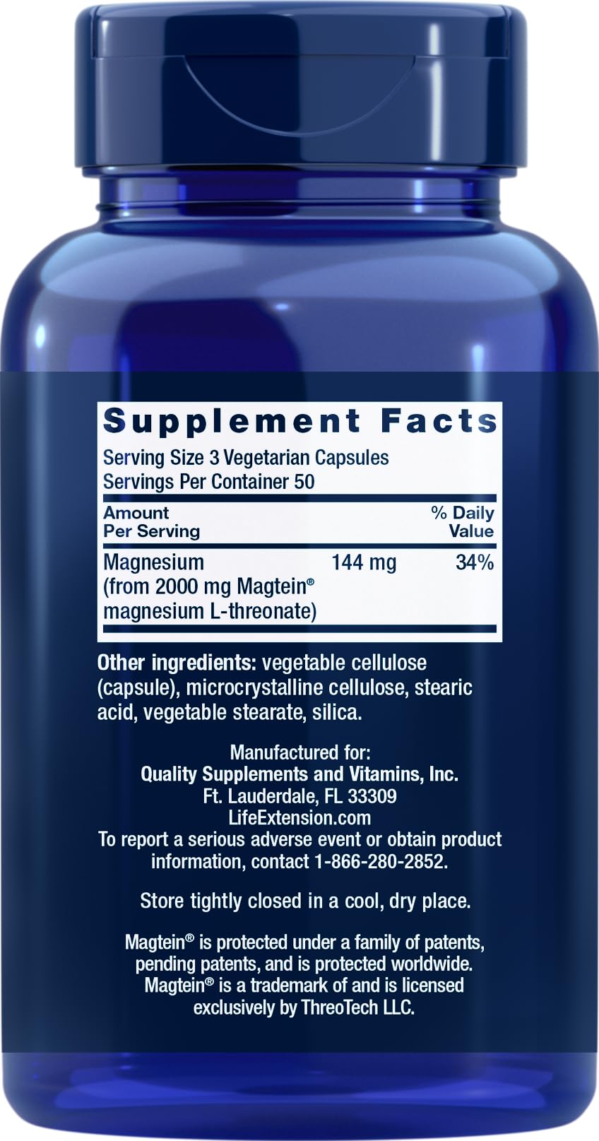 Life Extension Neuro-Mag Magnesium L-Threonate | Magtein | 150 Vegetarian Capsules