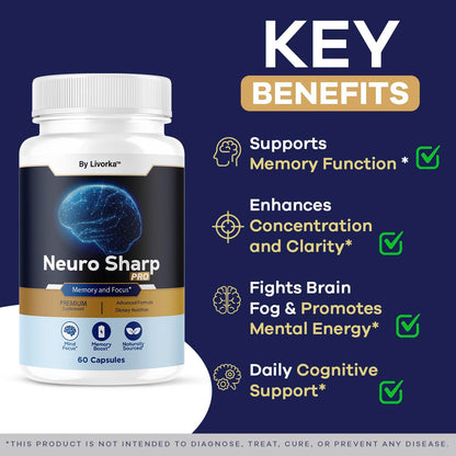 Neuro Sharp Pro - Natural Brain Supplement for Memory & Focus | 60 Capsules
