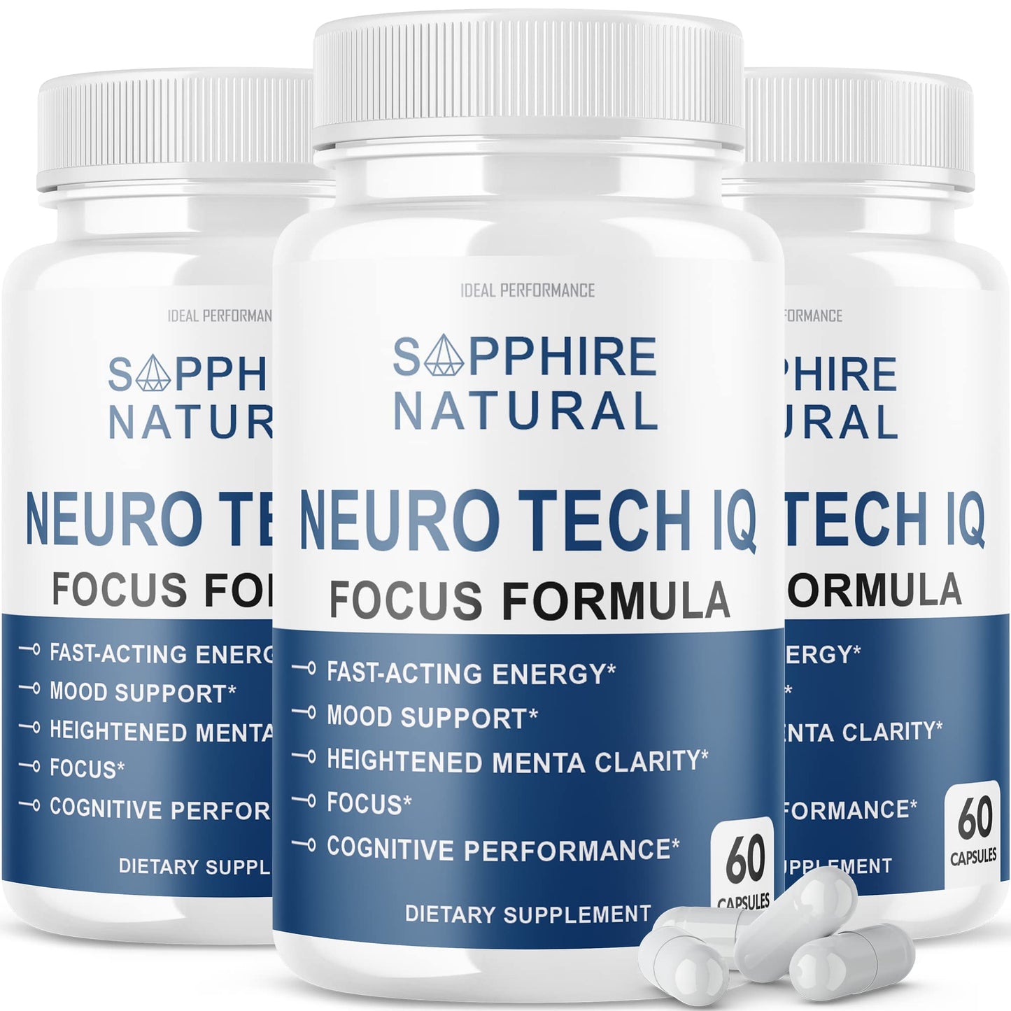 (3 Pack) Neuro Tech IQ Brain Supplement – 180 Capsules | NeuroTech IQ Focus Formula