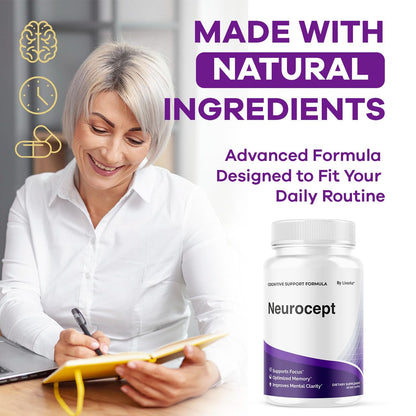 (3 Pack) Neurocept Brain Supplement Capsules – Memory & Focus Support – 180 Capsules (3 Months)