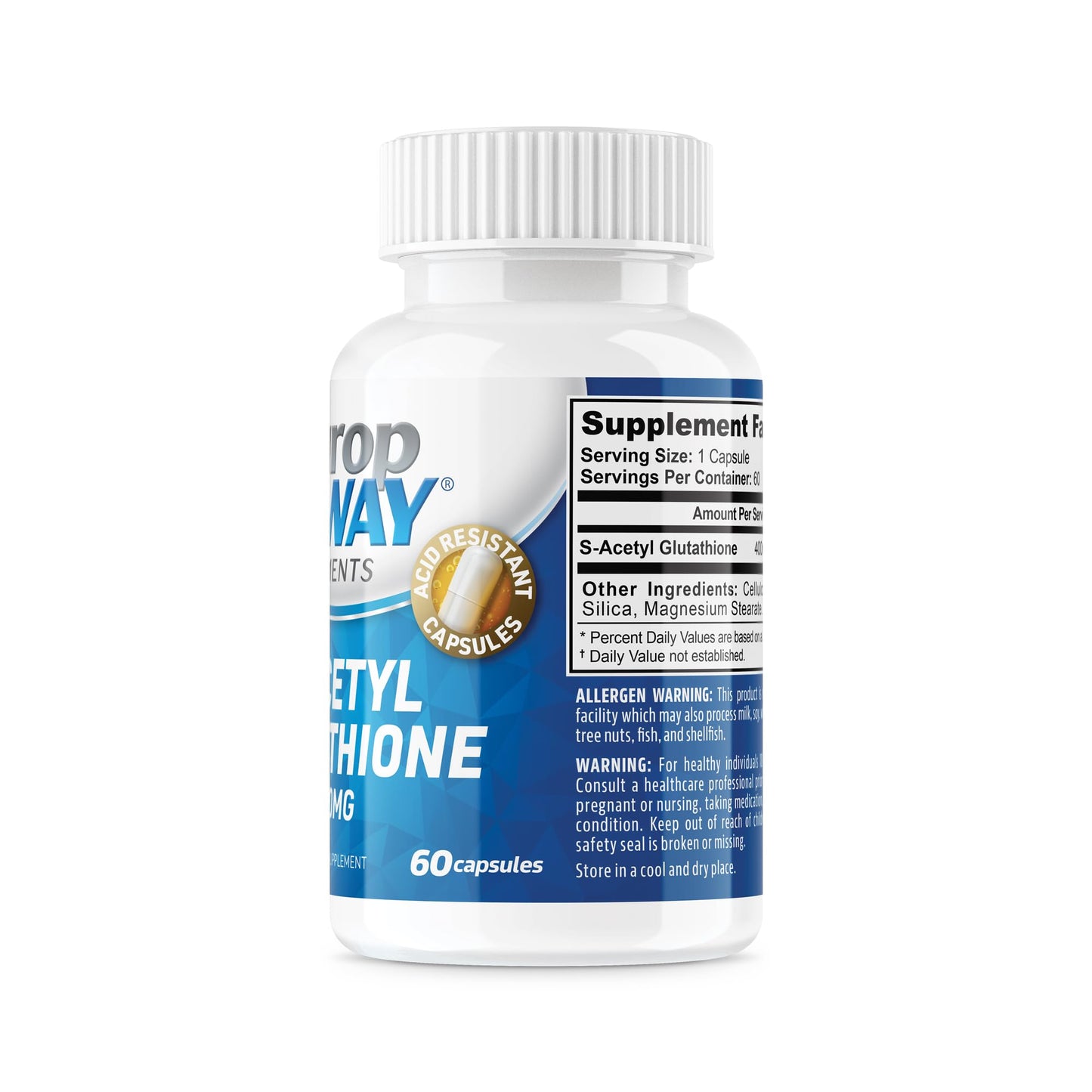 NeuropAWAY Elements S-Acetyl-Glutathione 400mg – Acid-Resistant Capsules, 60ct, CGMP, Third-Party Tested