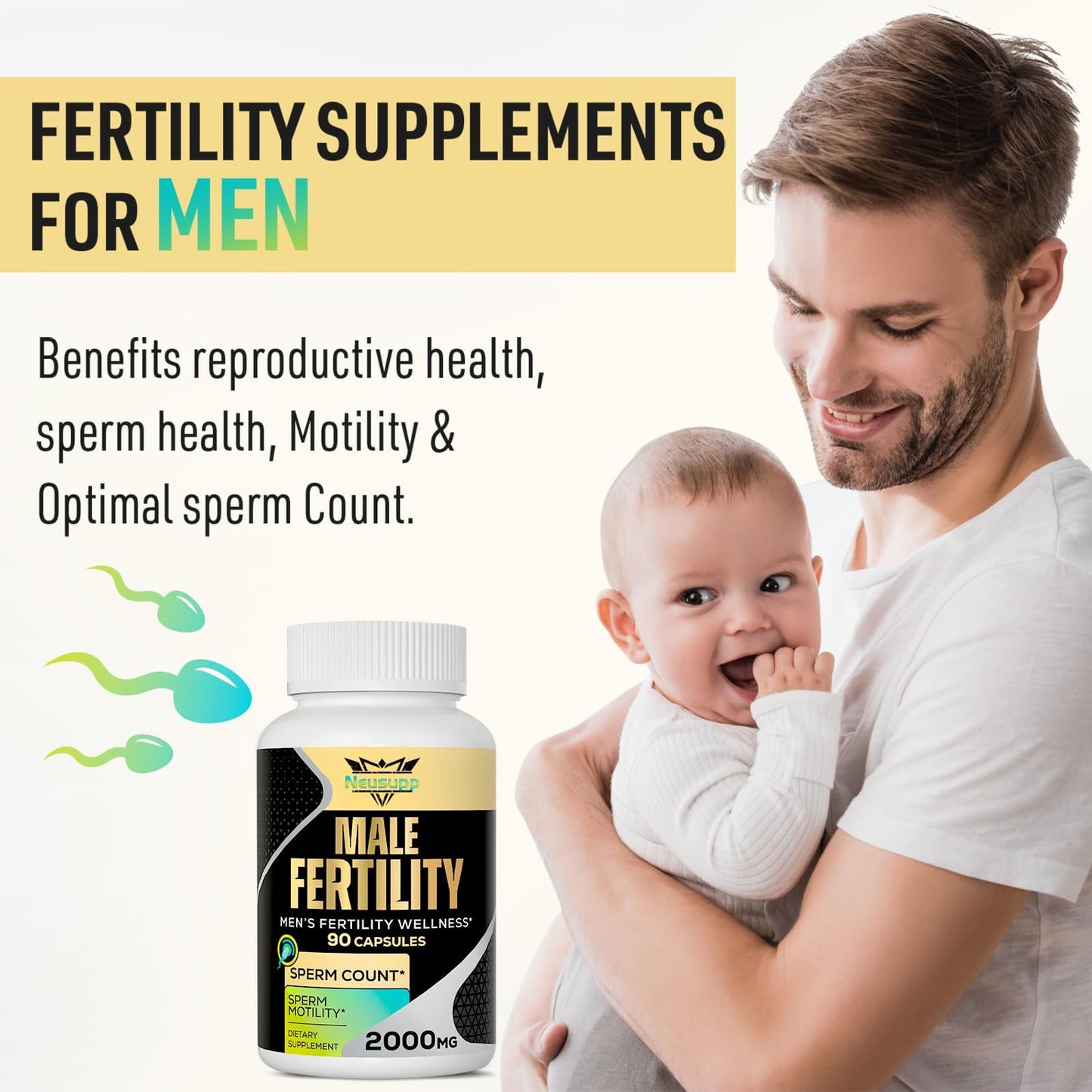 Neusupp Male Fertility Supplements - 2000mg Maca Root Prenatal Vitamins (2 Pack)