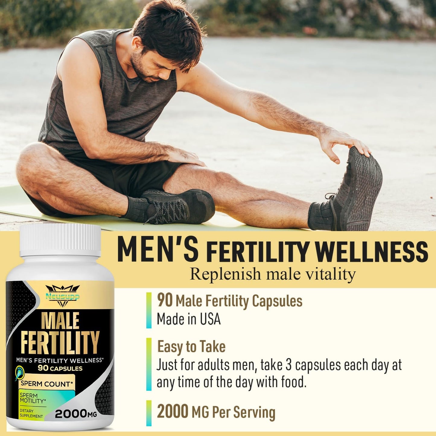 Neusupp Male Fertility Supplements - 2000mg Maca Root Prenatal Vitamins (2 Pack)
