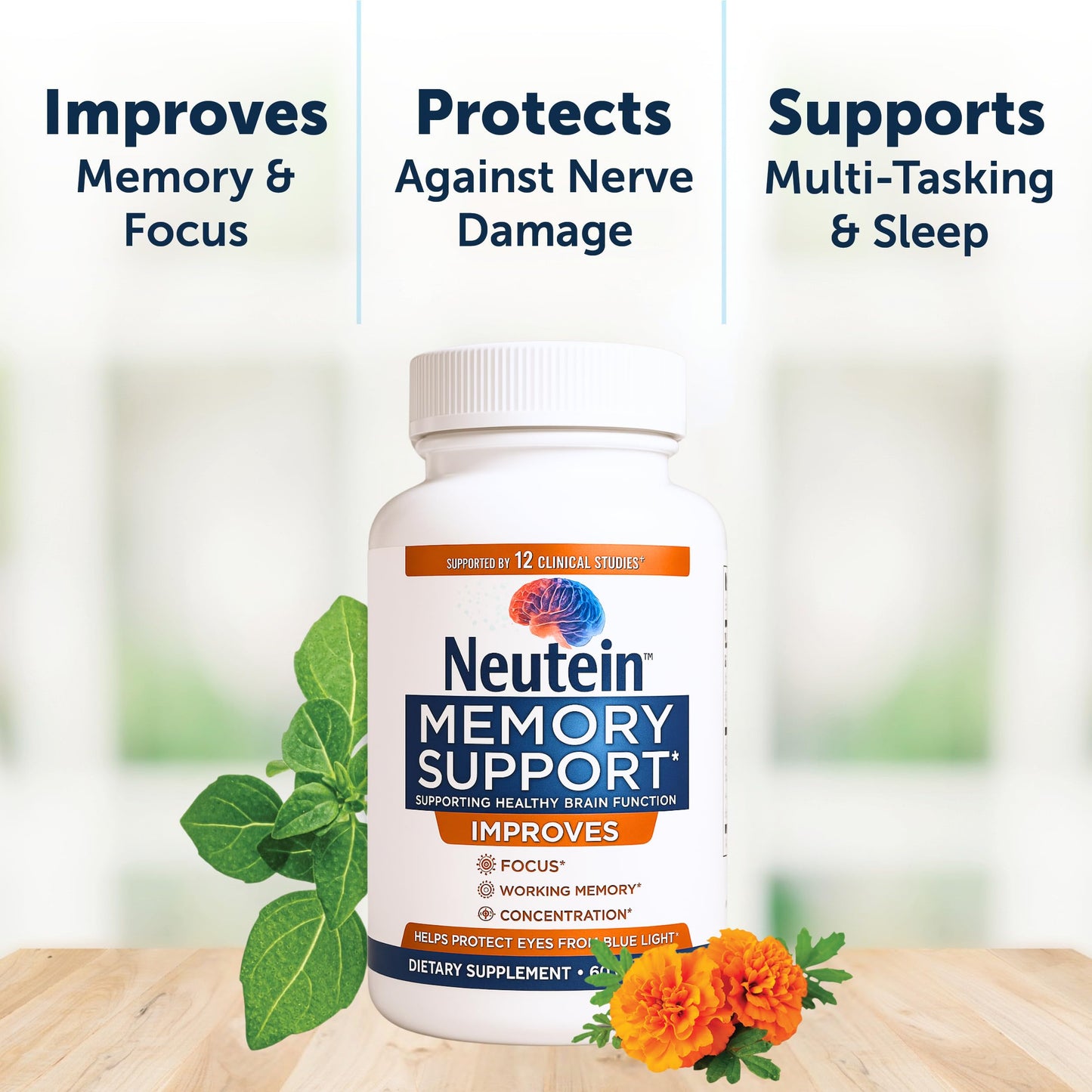 Neutein Natural Brain Booster – Extra Strength Plant-Based Cognitive Support (5 Pack, 300 Capsules) – Made in USA
