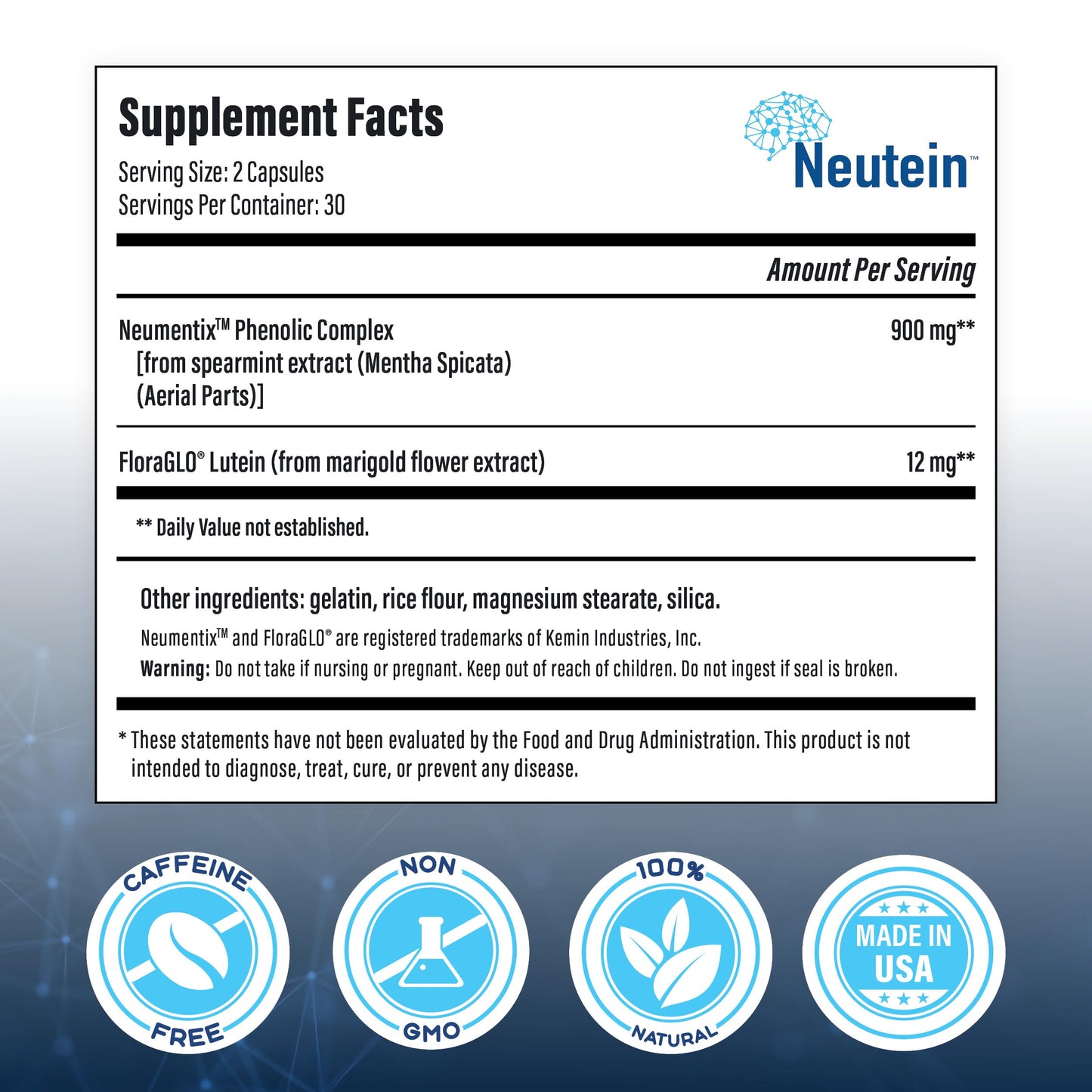 Neutein Natural Brain Booster – Plant-Based Cognitive Support (4 Pack, 240 Capsules) – Made in USA