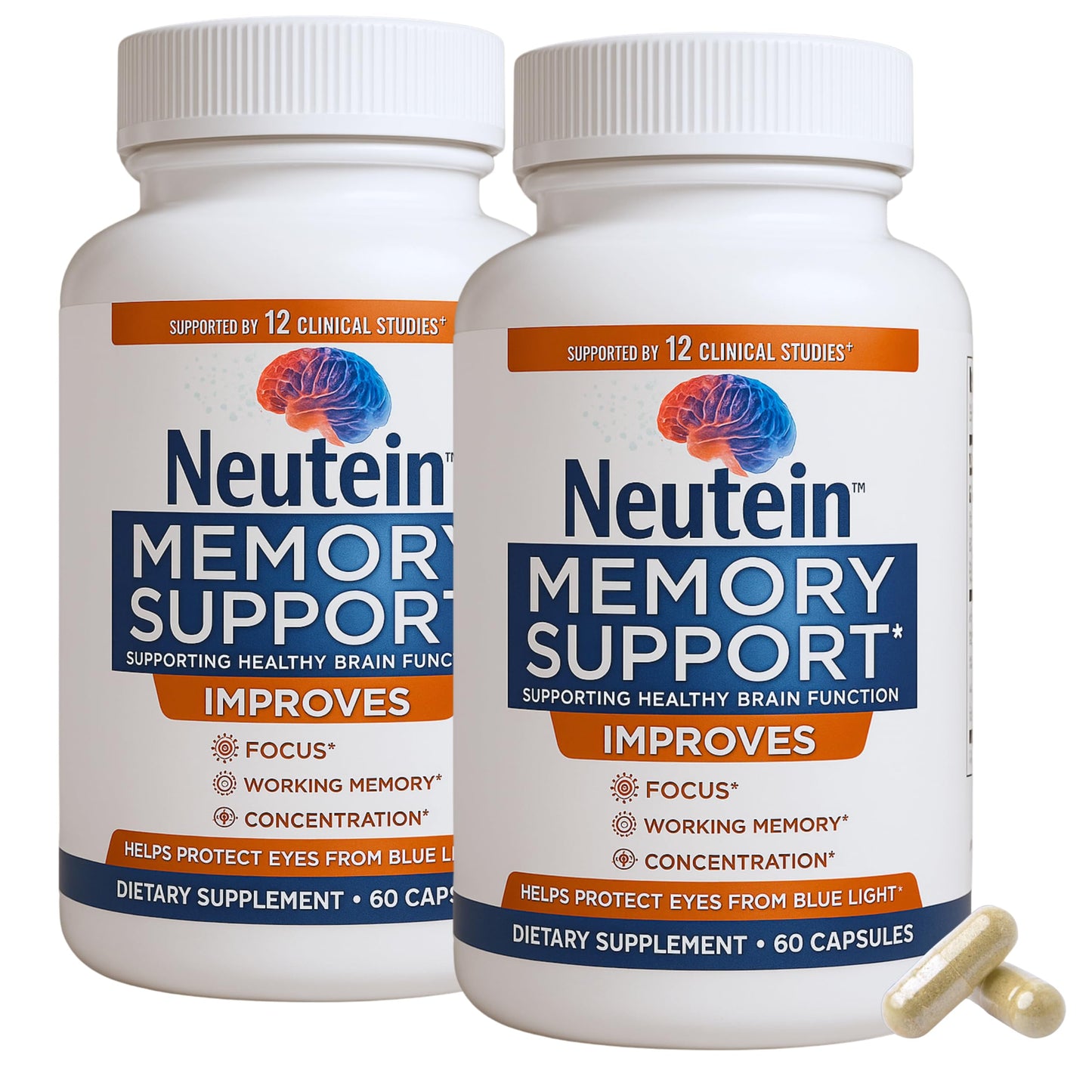 Neutein Natural Brain Booster – Plant-Based Memory & Cognitive Health Supplement (2 Pack, 120 Capsules) – Made in USA
