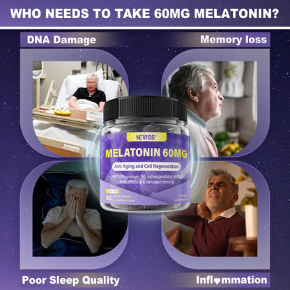 NEVISS Antioxidant Brain Support Melatonin Gummies 60mg for 50+ Adults | Immune & Anti-Aging