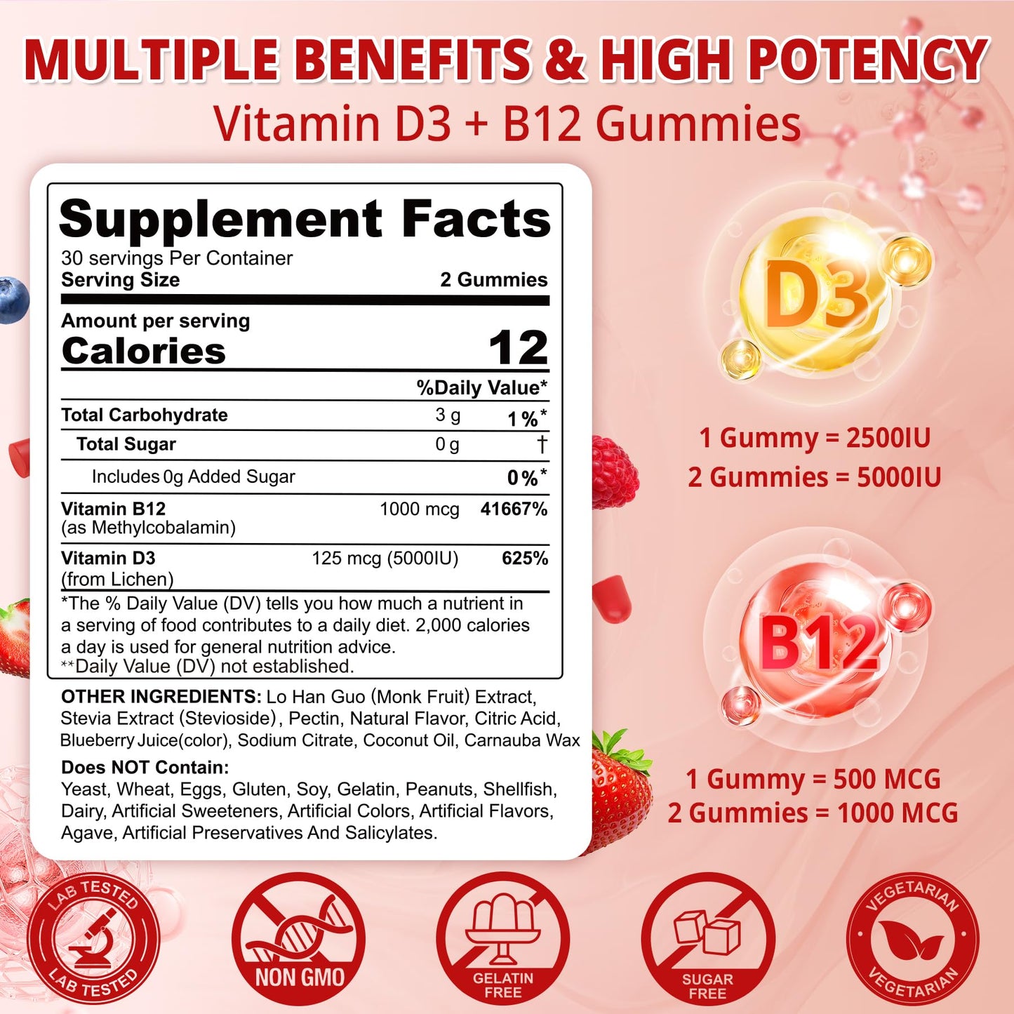 NEVISS Vegan Vitamin D3 + B12 Gummies (2Pack) – 5000 IU D3 & 1000 mcg B12, 120 Count