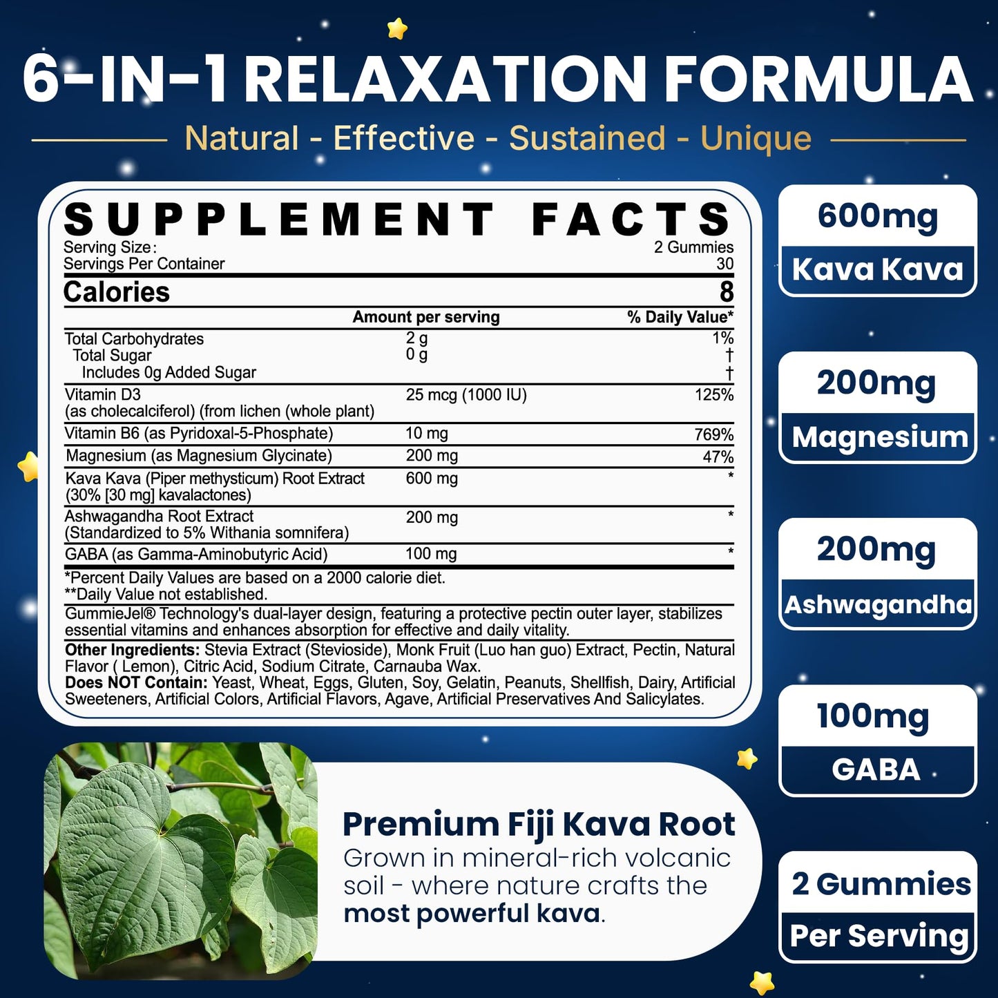 NEVISS Kava Kava Gummies – Calm, Relaxation & Natural Sleep | 600 mg Kava Root Extract + GABA, Ashwagandha, Magnesium, B6/D3 | Sugar-Free, Melatonin-Free, Vegan 60 Ct