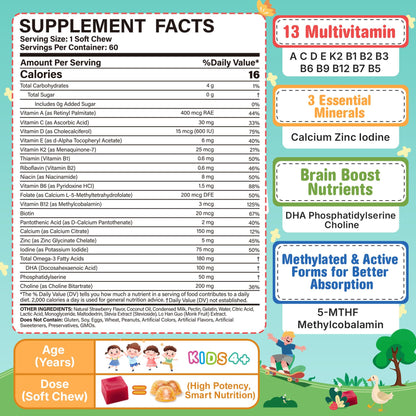 NEVISS Multivitamin for Kids & Teens – Soft Chews with Omega-3 DHA