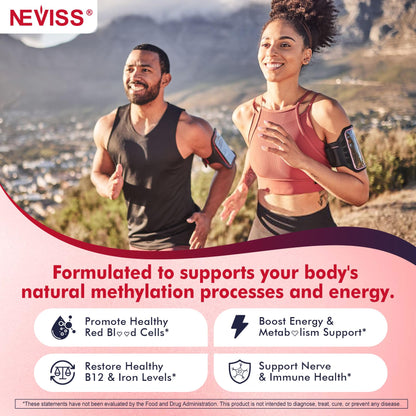 NEVISS Methyl B12 Gummies + Iron 5000 mcg/18 mg – Energy & Focus for Women, 120 Servings