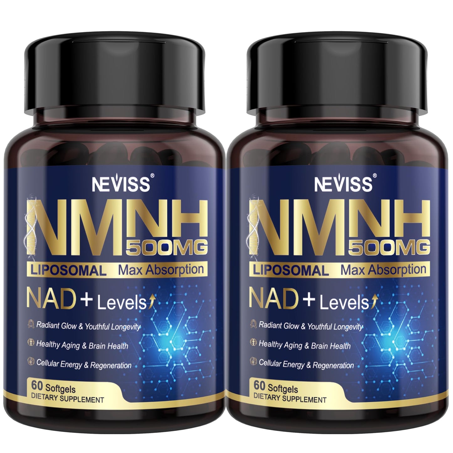 NEVISS NAD+ NMNH Liposomal 500mg – 120 Softgels | Next-Gen NR NMN Supplement Alternative