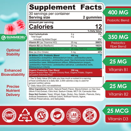 NEVISS Probiotic + Prebiotic Gummies 60 Count  
40 Sugar Free, 50B CFUs, 4+ Adults & Kids