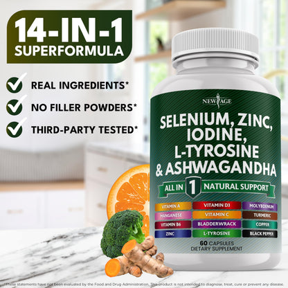 New Age Selenium, Zinc, Iodine, L-Tyrosine & Ashwagandha - 120 Count Supplement