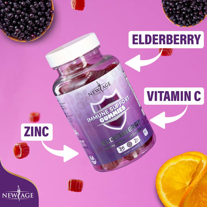 NEW AGE Immune Support Gummies – Sambucus Elderberry, Vitamin C & Zinc | 120 Gummies