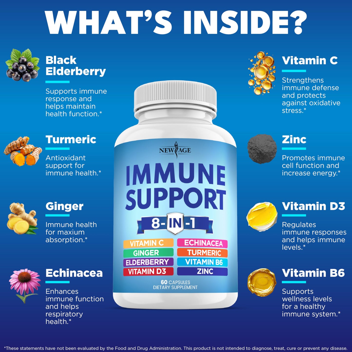 NEW AGE 8-in-1 Immune Support Booster | Echinacea, Vitamin C & Zinc