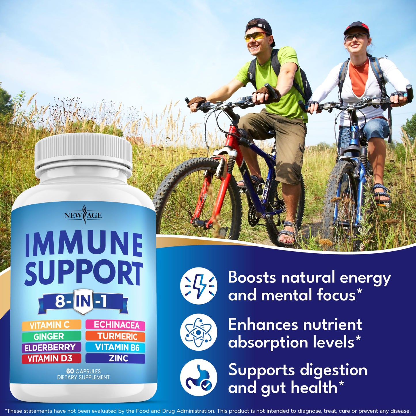 NEW AGE 8-in-1 Immune Support Booster | Echinacea, Vitamin C & Zinc
