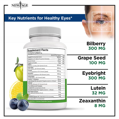 NEW AGE AREDS 2 Eye Vitamin Contains Bilberry 6000mg Lutein (32mg), Grape seed (6000 mg), Eyebright (1000 mg), and Zeaxanthin (8 mg) - 120 Count