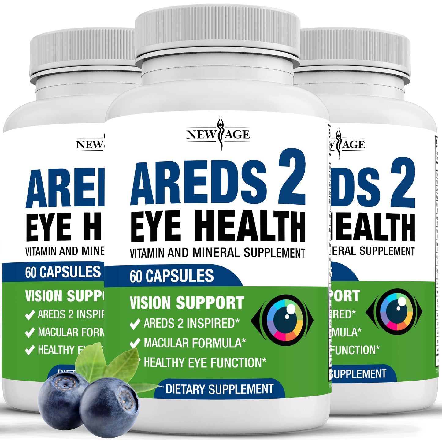 NEW AGE AREDS 2 Eye Vitamins – Lutein, Zeaxanthin, Bilberry & Astaxanthin – 180 Count