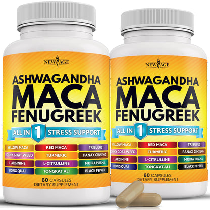 NEW AGE Ashwagandha Maca Root Fenugreek with Tongkat Ali & Ginseng | 120 Count | Made in USA