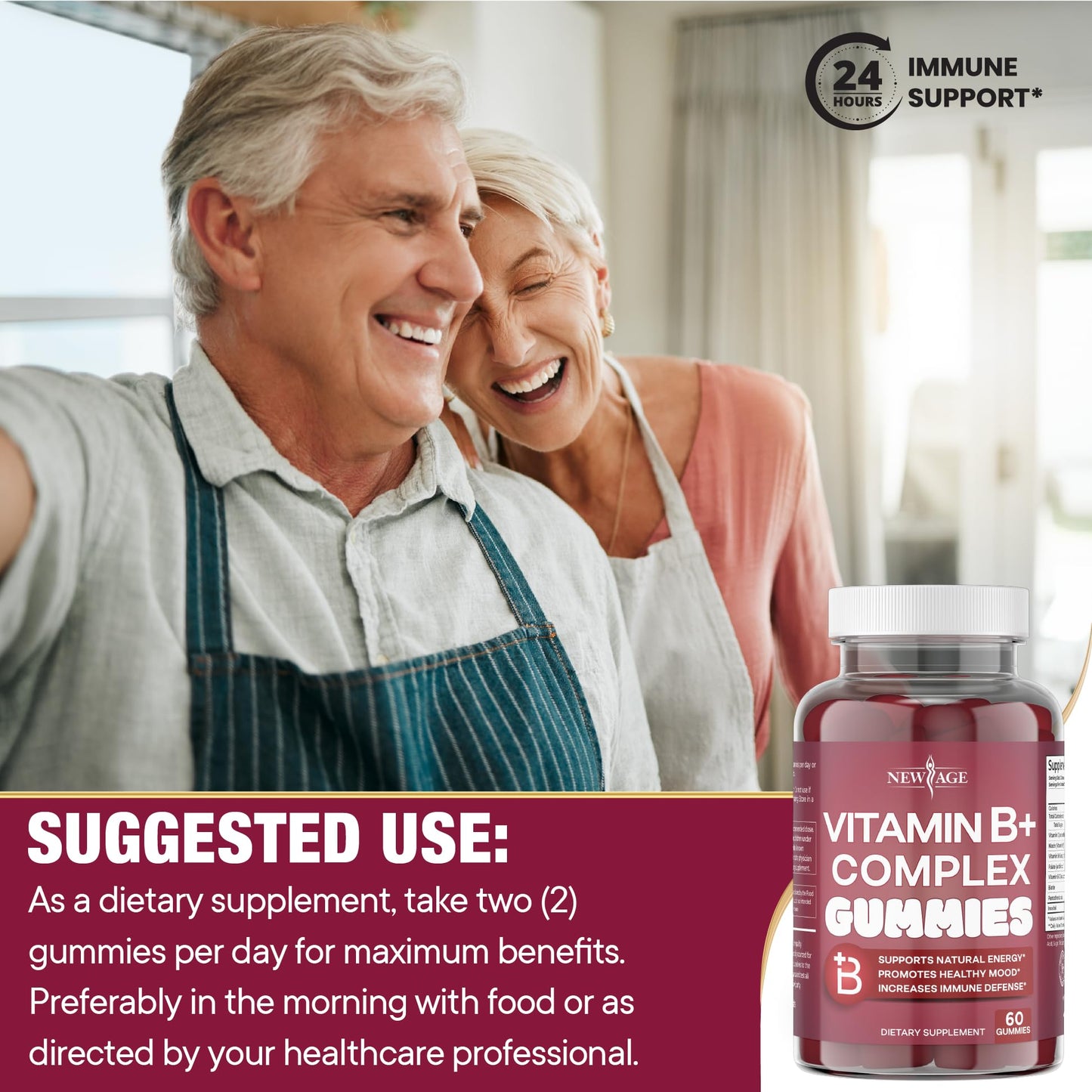 NEW AGE Vitamin B Complex Gummies – B3, B6, B12, Biotin, Folic Acid & Vitamin C | Gluten-Free, Vegan | Made in USA (120 Count Pack of 2)