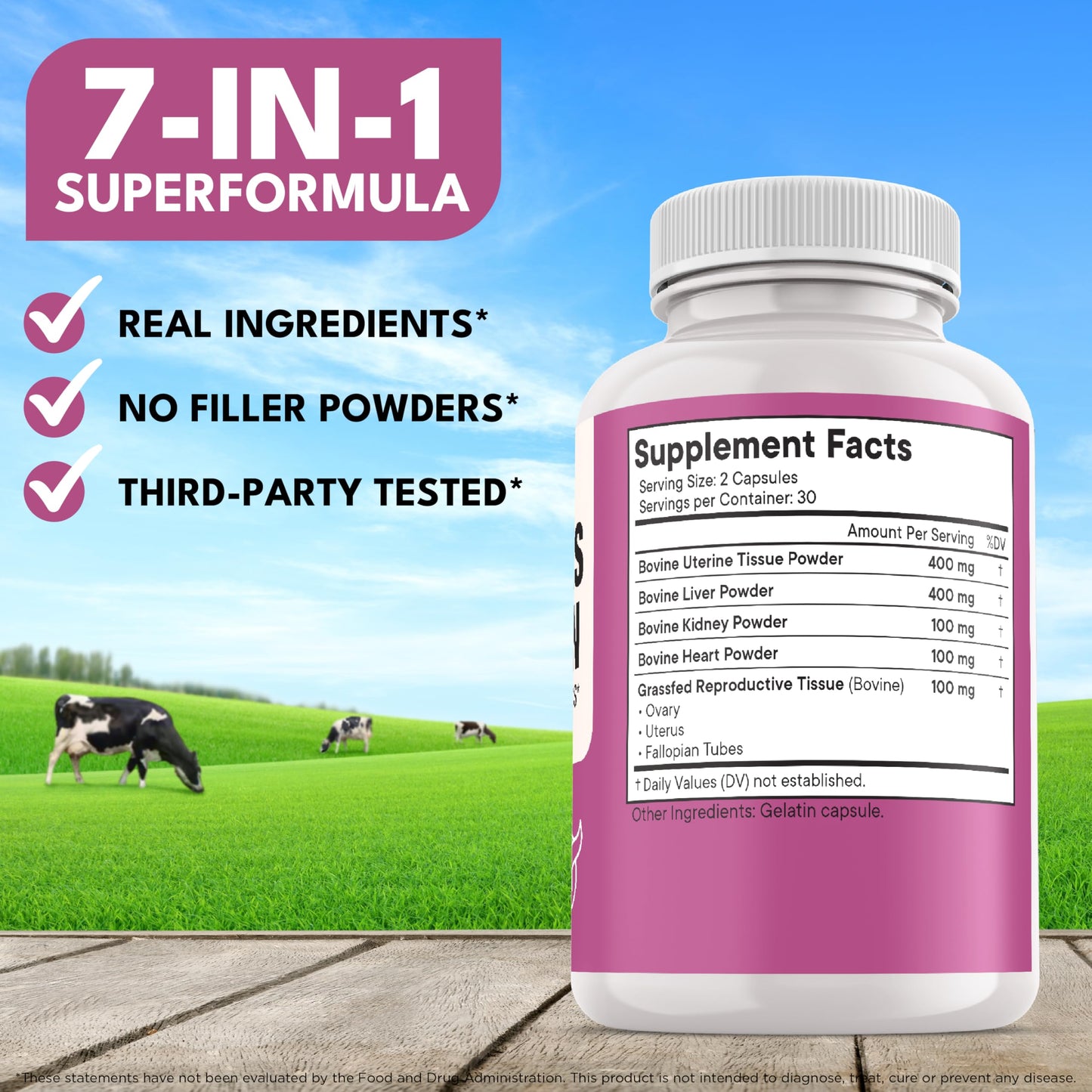 New Age Beef Organ Supplement for Women – Grass-Fed Liver, Kidney, Heart & Uterus Tissue | 120 Capsules
