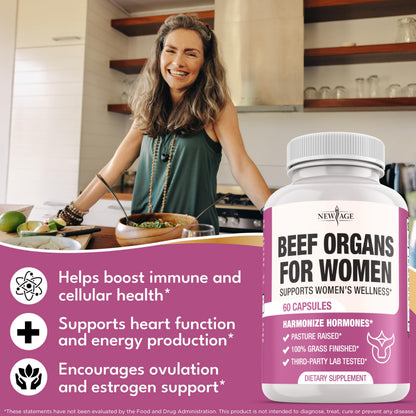 NEW AGE Beef Organ Supplement for Women - Grass-Fed, Pasture Raised - 60 Capsules
