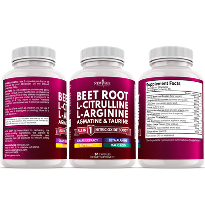 NEW AGE Beet Root Capsules - L-Arginine, L-Citrulline & Nitric Oxide Supplement – 90 Vegan Capsules