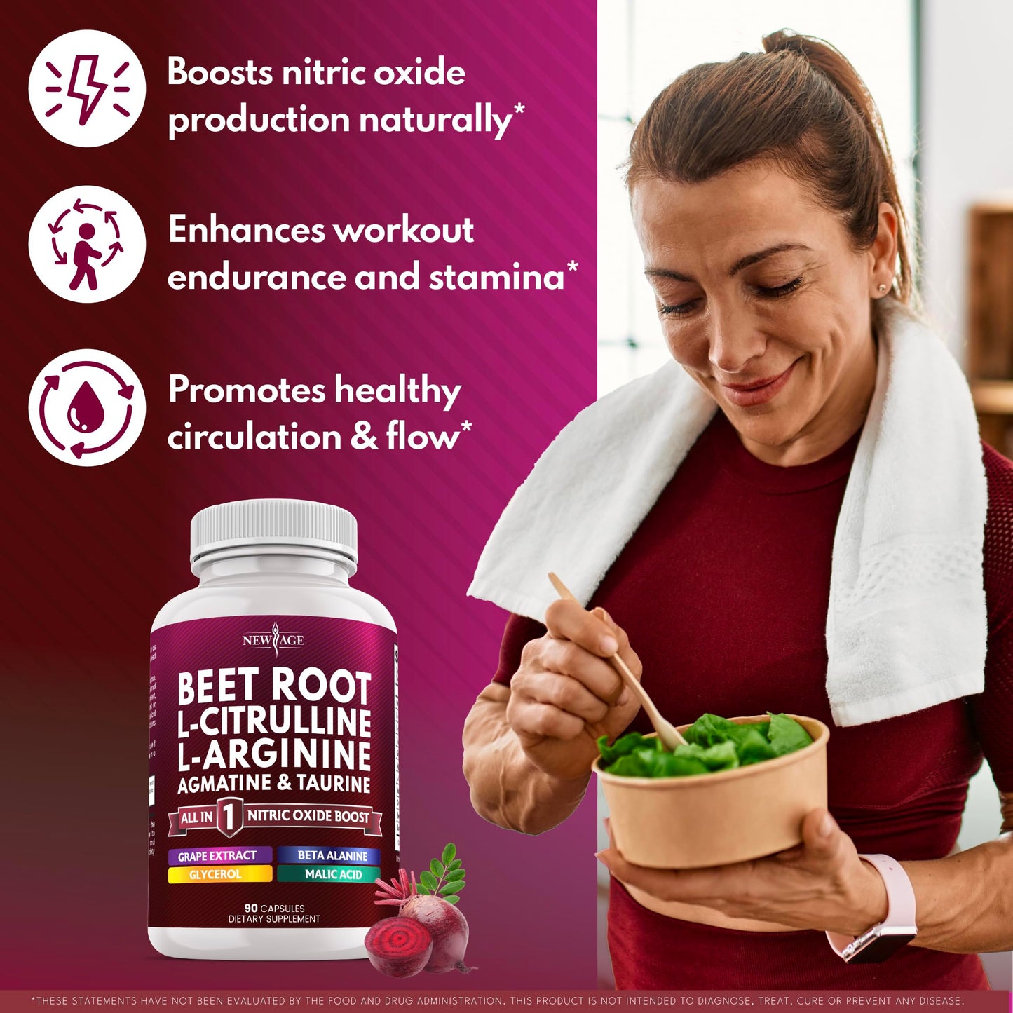 NEW AGE Beet Root Capsules | NO2 Blend with L-Arginine & L-Citrulline | 180 Vegan Capsules