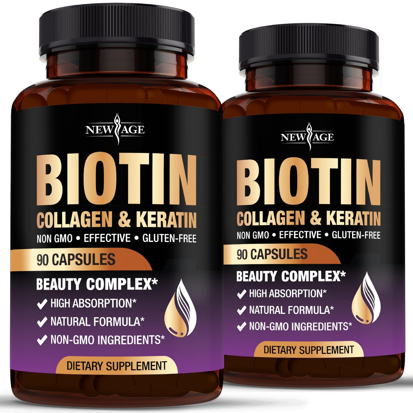 NEW AGE Biotin Collagen Keratin Hyaluronic Acid with DHT Blocker – 50,000mcg Hair Growth Vitamins (180 Count)