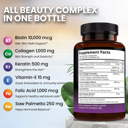 NEW AGE Biotin Collagen Keratin Hyaluronic Acid with DHT Blocker – 50,000mcg Hair Growth Vitamins (180 Count)
