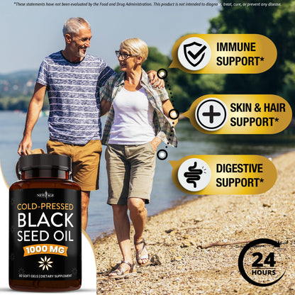 NEW AGE Black Seed Oil Softgel Capsules – Premium Cold-Pressed Nigella Sativa, Non-GMO (60 Softgels)