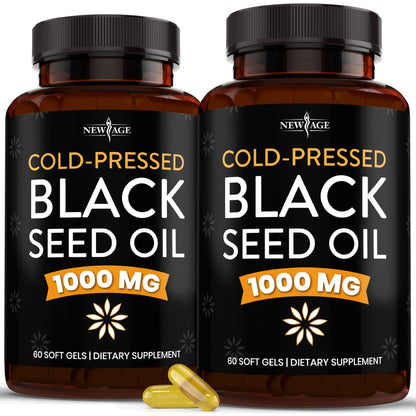 NEW AGE Black Seed Oil Softgel Capsules - Cold-Pressed Nigella Sativa, Non-GMO & Vegetarian (120 Softgels)