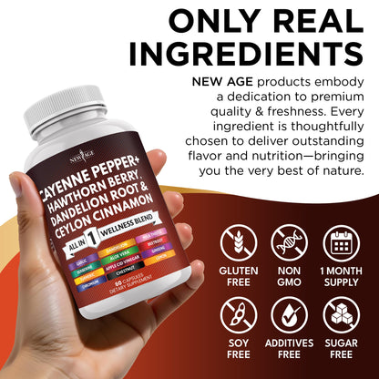 New Age Cayenne Pepper Capsules with Hawthorn Berry – 180 Count